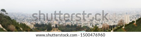 Panoramic views of Haifa from the tropical garden hill.