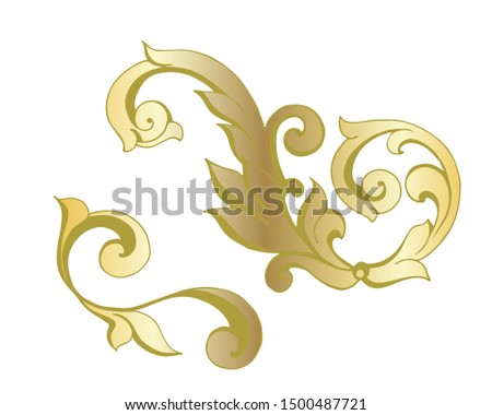 Vector set of hand-painted vintage baroque ornament. Retro pattern antique style acanthus