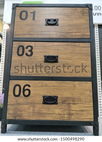Vintage wooden drawers with number