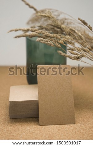 Cardboard business cards on brown background.Business card mockup. Mock-up. Mock up. Wedding invitation.