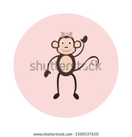 Vector illustration of a child’s room. Illustration with a monkey on a pink background. Template for posters, children's textiles, notebooks, mugs and other uses.