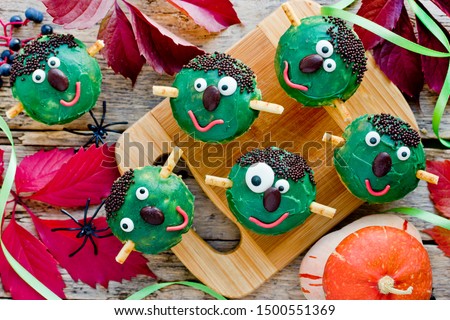 Frankenstein cupcakes - funny treat for kids for Halloween party