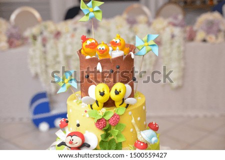 baby birthday party cake  arranged on the table