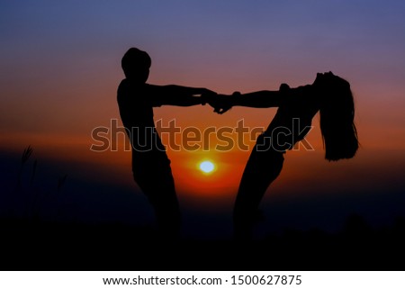 Silhouette Of A Girl And A Boy Holding Hand In Black And White Stock Photos And Images Avopix Com