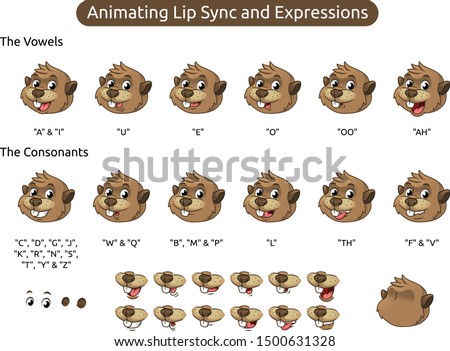 Beaver Cartoon Character Mascot Illustration for Animating Lip Sync and Expressions, Vector Illustration, in Isolated White Background.
