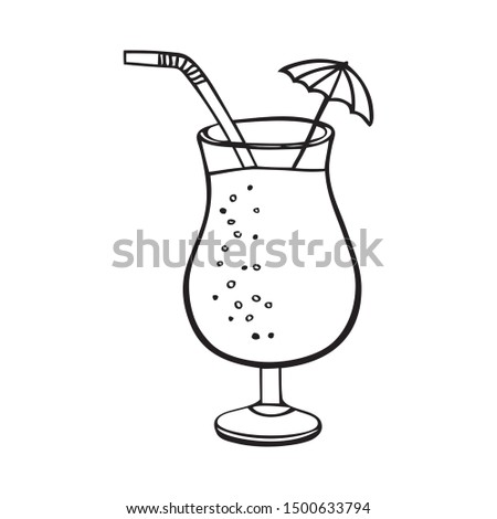 Black and white summer cocktail with umbrella and straw