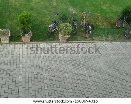 Above view of green pedestrian/bicycle area
