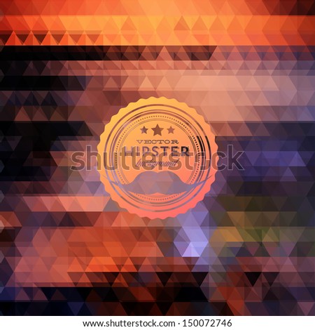 Hipster background made of triangles. Retro label design. Square composition with geometric shapes, color flow effect. Hipster theme label. Mustaches