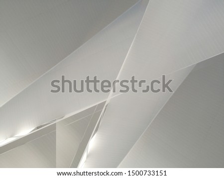 Collage photo of dropped ceiling panels. Realistic though unreal modern architecture fragment with angular polygonal geometric structure. Abstract black and white background in hi-tech style.