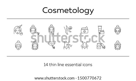 Cosmetology line icon set. Body, lips, cream, face, depilation. Beauty care concept. Can be used for topics like beauty salon, skin care, cosmetologist, cosmetics Royalty-Free Stock Photo #1500770672