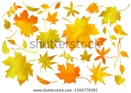 Bright autumn forest leaves silhouettes set, colorful clip art isolated