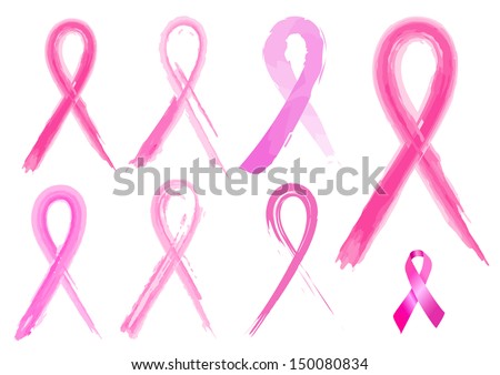 7 different breast cancer ribbons in brush strokes - vector illustration