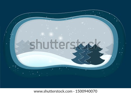 Paper art and craft style vector background.  Christmas Trees on the winter snow backdrop.