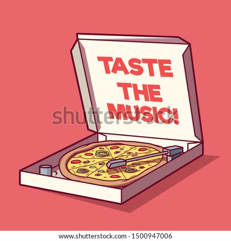 Pizza box as a Turntable vector illustration. Food, Music, branding design concept
