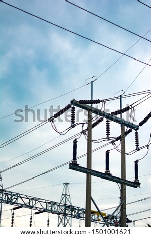 High voltage pole, High voltage power transformer substation