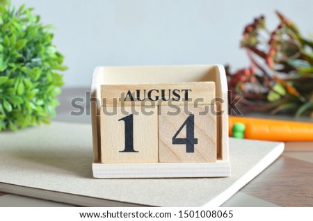 August Month, Appointment date with number cube design for background. Date 14.