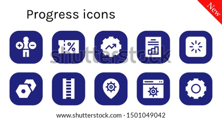 progress icon set. 10 filled progress icons.  Collection Of - Analytics, Sale, Gear, Loading, Settings, Ladder