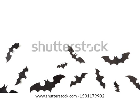 Halloween paper decorations on white  background. Halloween concept. Flat lay, top view, copy space