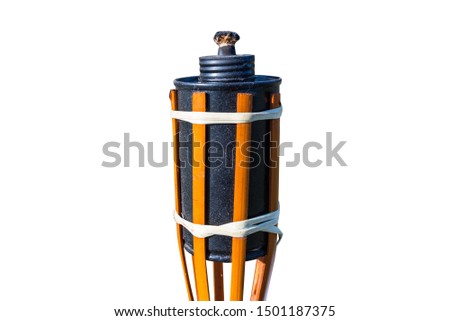 Bamboo torch for insects with a metal tank and a wick, isolated on a white background with a clipping path.