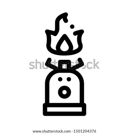 Gaz Cylinder With Fire For Cooking Vector Icon Thin Line. Contour Outline Illustration