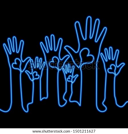 Continuous one single line drawing art hand with heart Healthy medicine icon neon glow vector illustration concept