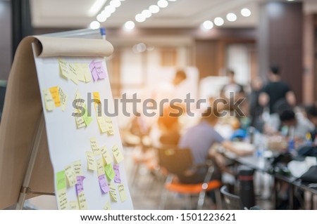 Business people meeting at office and use post it notes to share idea. Brainstorming concept Royalty-Free Stock Photo #1501223621