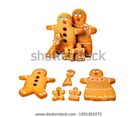 Group of Gingerbread Men cookies isolated on white background
