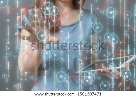 Businessman pressing document icon over computer binary code 