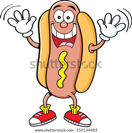 Cartoon illustration of a hotdog waving