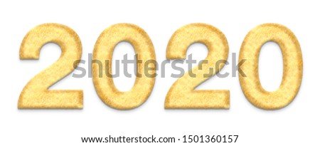 Christmas numbers 2020. New year number 2020 from gold fur for design. Isolated on a white background