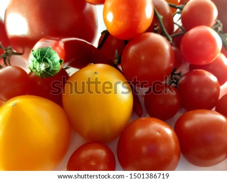 Red tomato, papper summer background. Harvest. Health food. Delicious and vitamin.