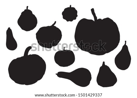 Pumpkins silhouettes kit. Autumn, Halloween basis graphics white isolated 