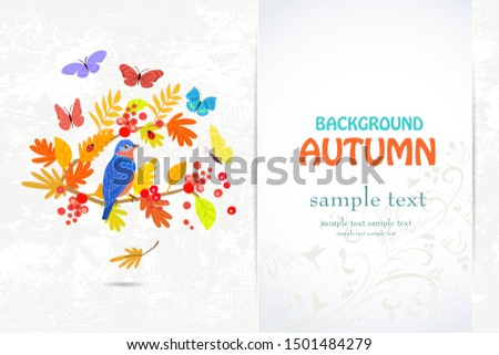 elegant invitation card with bird on branch autumn tree for your design