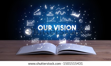 OUR VISION inscription coming out from an open book, business concept Royalty-Free Stock Photo #1501515431