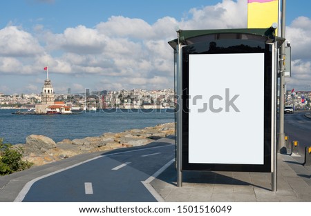 Bus stop advertising board in Istanbul city