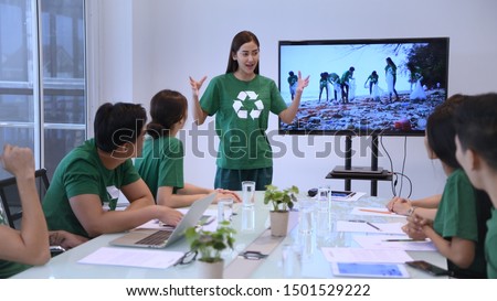Conservation concept. Employees of the company are presenting the benefits for the public Royalty-Free Stock Photo #1501529222