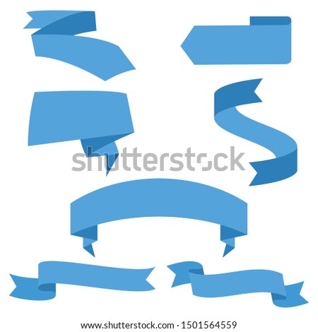 set of blue ribbon banner icon, flat  style,ribbon banner vector on white background