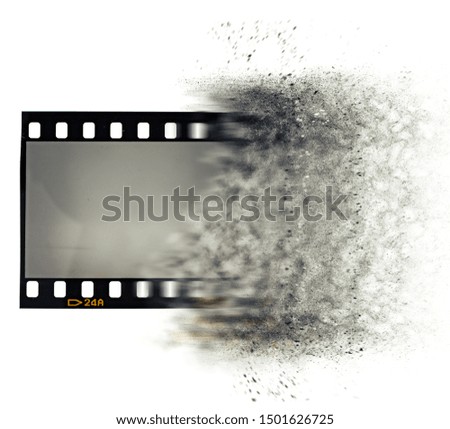 real 35mm filmstrip or photo frame disappearing in sand storm or smoke cloud, just add your photo via blend mode