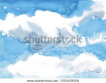 Watercolor abstraction "Clouds". bright blue sky on a summer day.