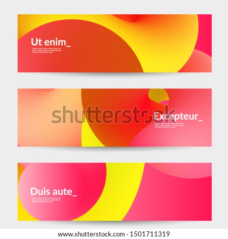 Bright colored sale advertisement templates with liquid shape. Fluid gradient color banners set. Creative 3D blend shapes dynamic composition. Layered isolated vector background. 