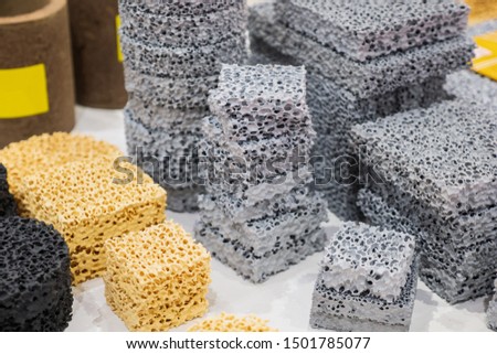 Chemical ceramics,foam ceramic filter. high temperature resistant silicon carbide casting. Royalty-Free Stock Photo #1501785077