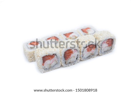 sushi with sesame seeds on a white background