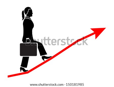 business woman climbs up the arrow on the white background