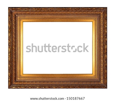 Gold vintage picture frame isolated on white background.
