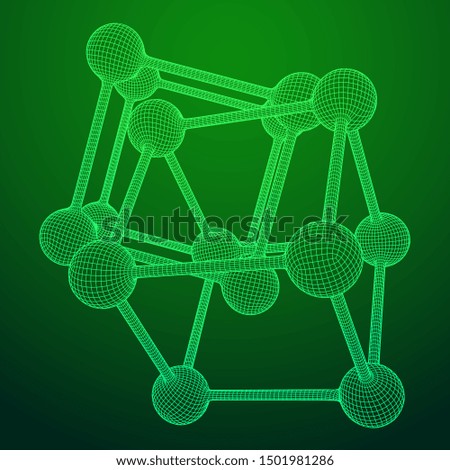 Wireframe Mesh Molecule Grid. Connection Structure. Low poly 3d render illustration. Science and medical healthcare concept