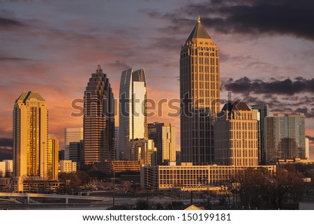 Atlanta Georgia skyline with sunset dusk sky