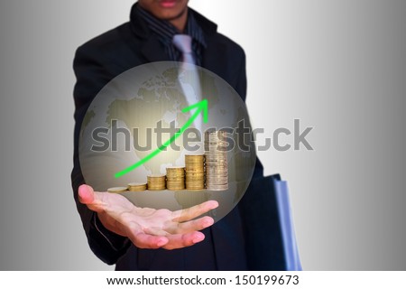 graph coin in hand businessman
