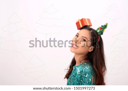 Happy Christmas and New year asian woman smiling on isolated background