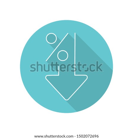Percent down flat line icon. Percentage, arrow, reduction on gray background with soft shadow