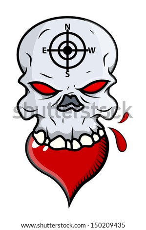 Heart Eating Skull - Vector Cartoon Illustration